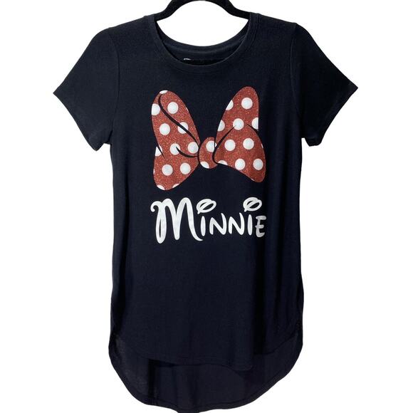 Disney Minnie Womens Small Soft Stretch Black Shirt Red Bow White Polka Dots - Picture 4 of 7